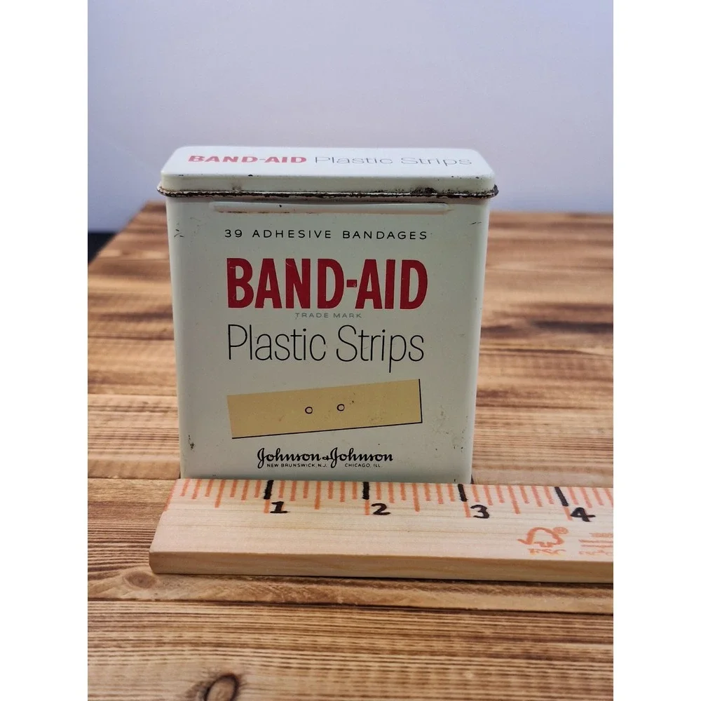 Vintage Johnson & Johnson‎ Plastic Strips Empty Band-Aid Tin Metal Box Container